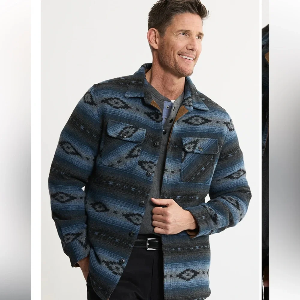 JACHS New York Men's Indigo Aztec Wool Blend Shirt Jacket (Shacket) Size Large